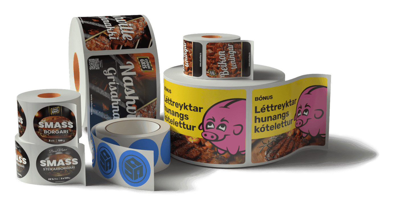 Úrval af prentuðum límmiðum og merkingum